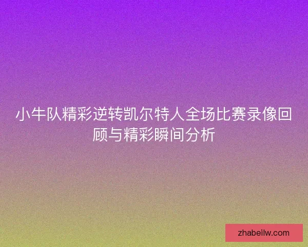小牛队精彩逆转凯尔特人全场比赛录像回顾与精彩瞬间分析