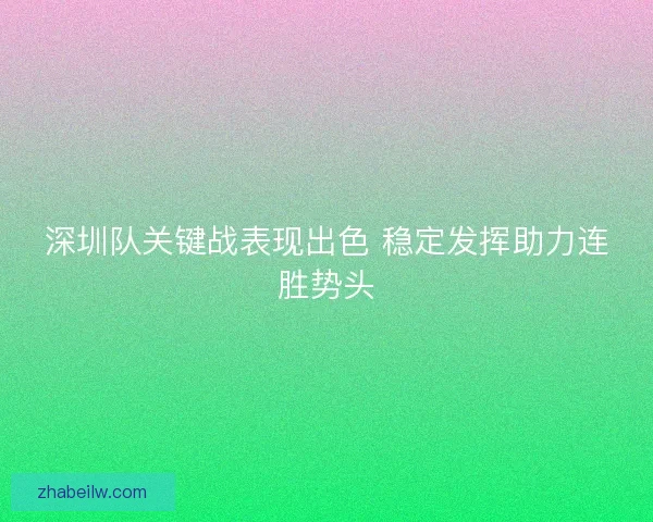 深圳队关键战表现出色 稳定发挥助力连胜势头